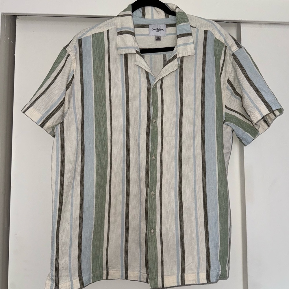 Goodfellow Green and Blue Striped Cotton Shirt